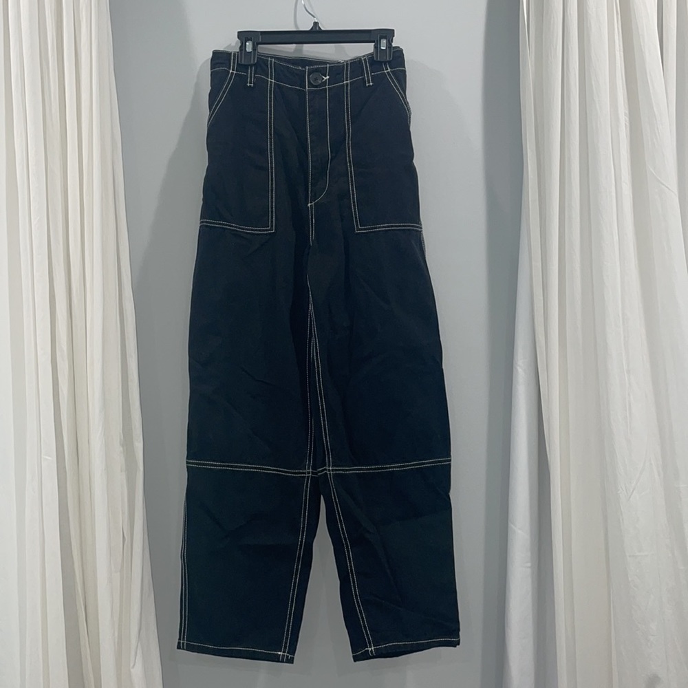 H&M black cargo pants with white threading